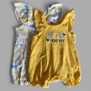 3-6 Months Yellow and White Sunshine w/Hearts Pattern Kids One Piece Bodysuits